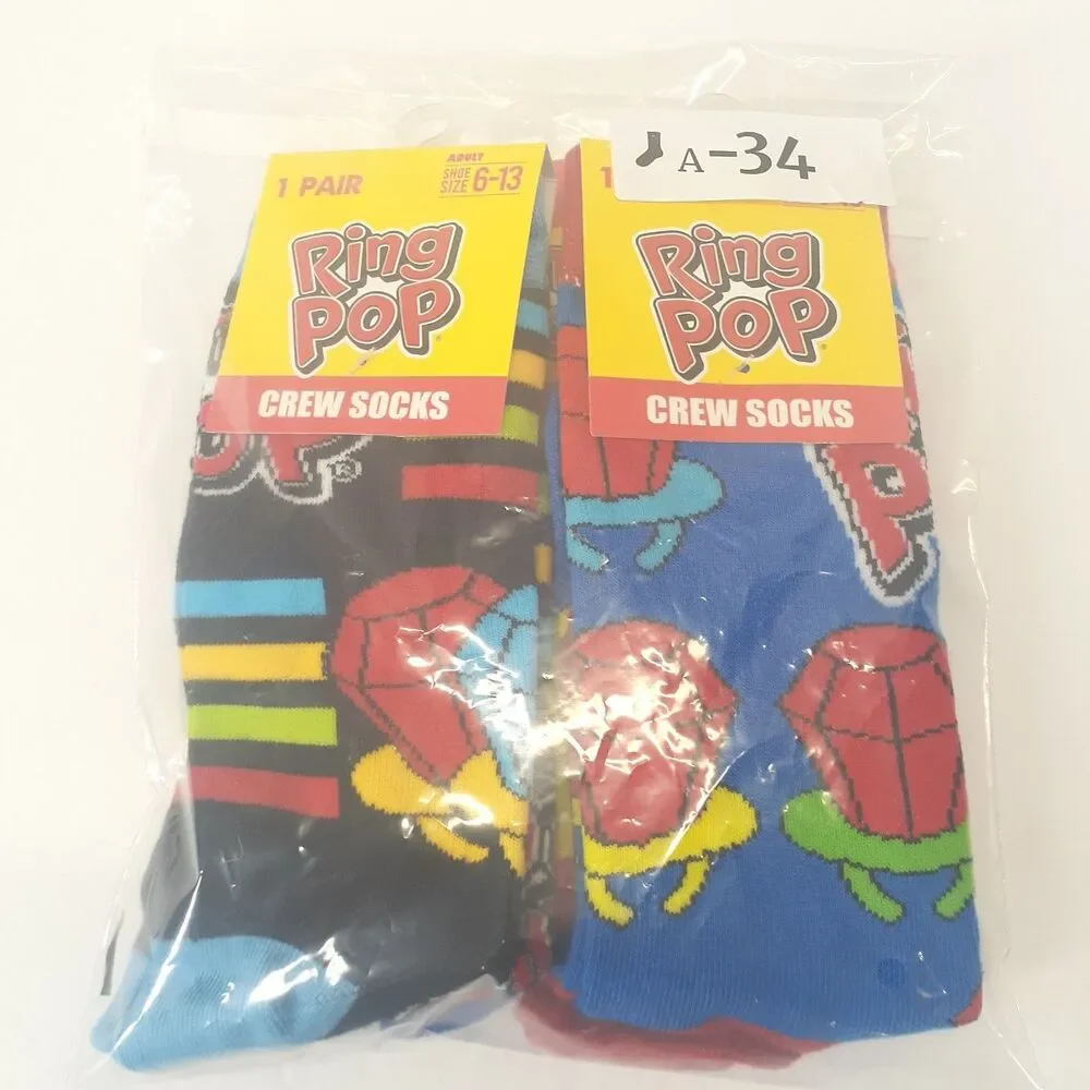 Ring Pop 3-pair Candy Food Novelty Mens Adult Size 6-13 Crew Socks NWT